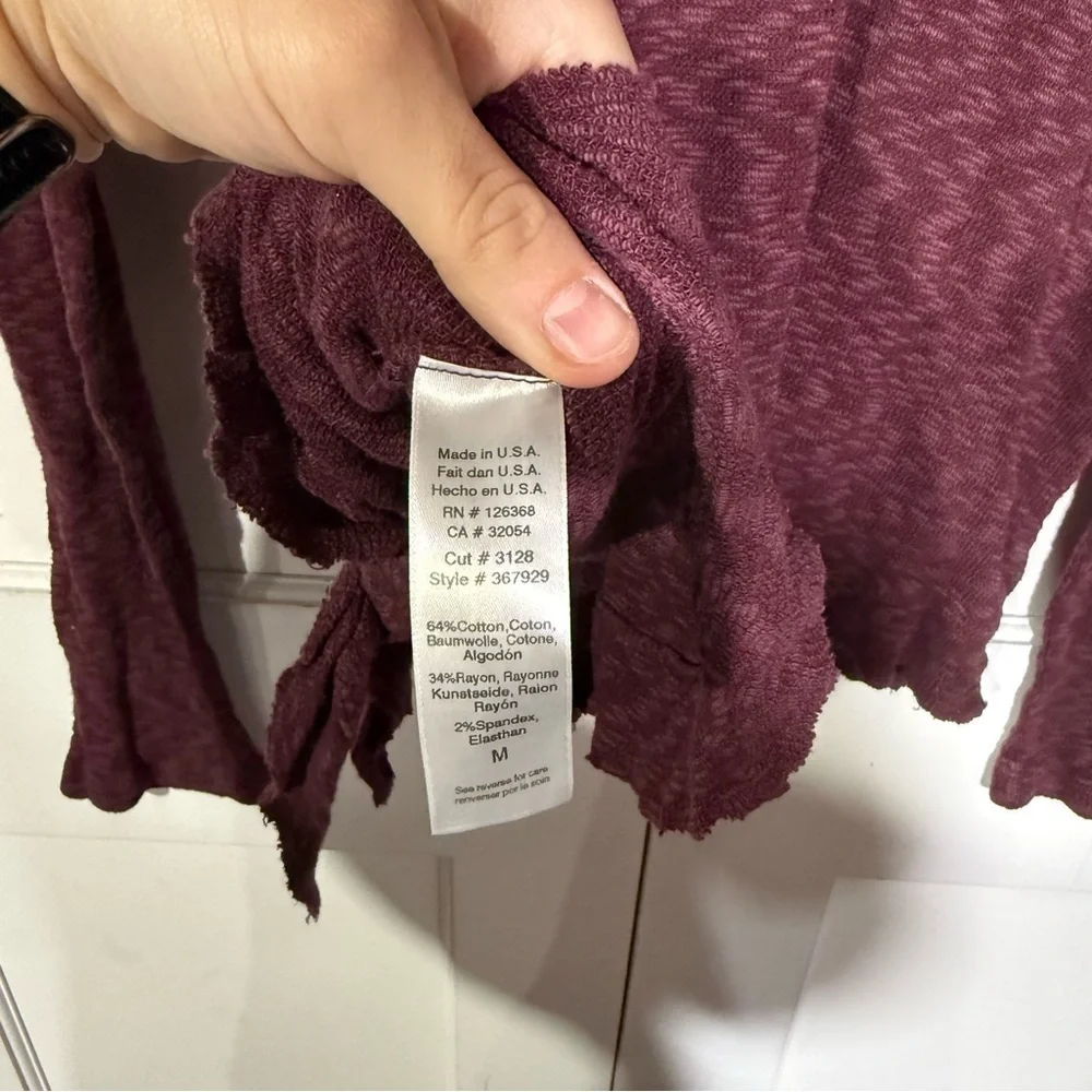Anthropologie Left of Center Slub Knit Sweater Tie Front Burgundy Size Medium